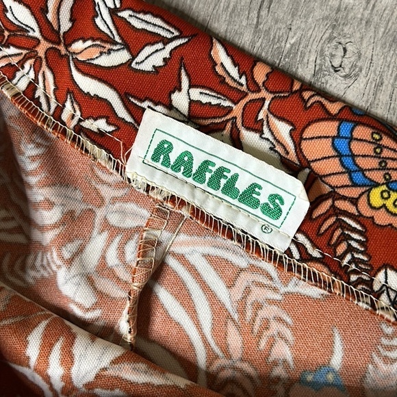 RAFFLES VINTAGE 1970s burnt orange butterfly botanical a line midi skirt plus - Picture 5 of 6